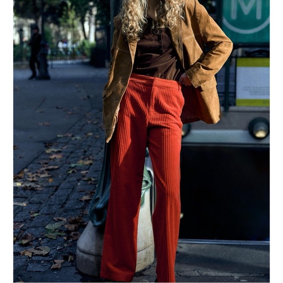 Red Corduroy Women's Wide Leg Pants - Picture 2 of 10